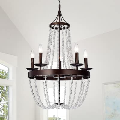 Ruesen 5-Light 22-Inch Antique Bronze Crystal Chandelier
