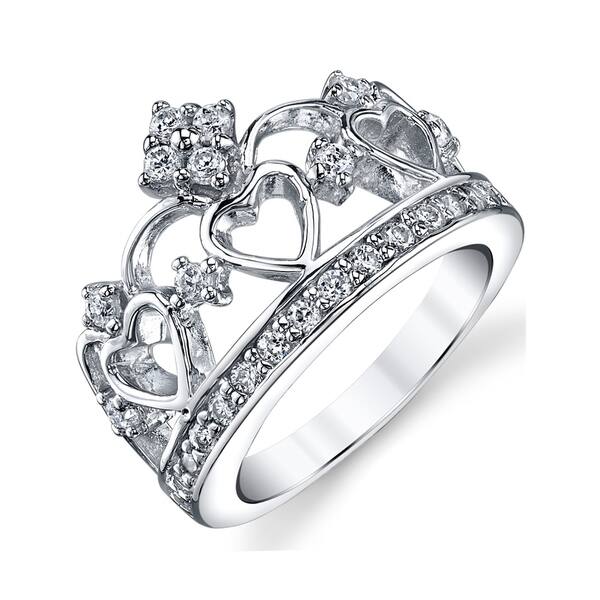 Oliveti Sterling Silver Women S Cubic Zirconia Princess Crown Tiara Ring Band On Sale Overstock 17712604