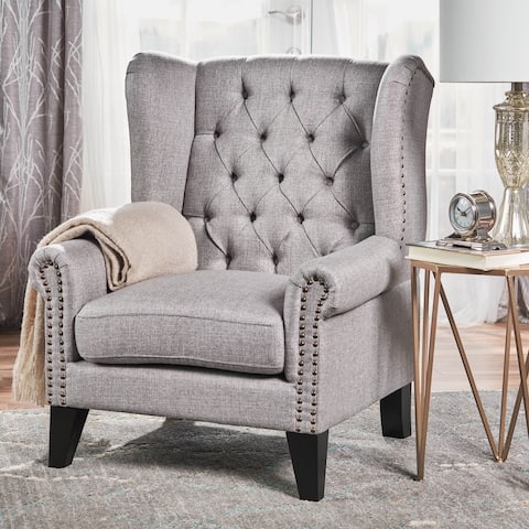 Laird Winged Tufted Studded Fabric Club Chair by Christopher Knight Home
