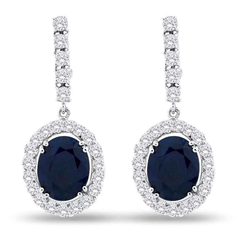 Auriya 14k Gold 5 1/2ct Sapphire and 1 1/3ct TDW Diamond Earrings - Blue