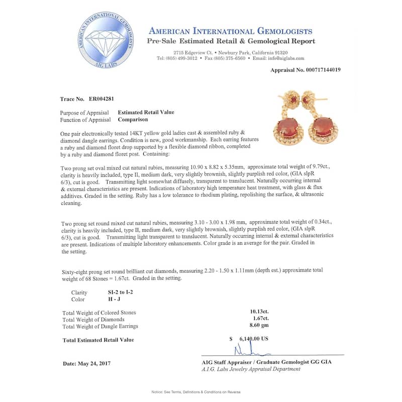 Auriya 14k Gold 10 1/8ct Ruby and 1 5/8ct TDW Diamond Earrings - Yellow - Ruby - Red