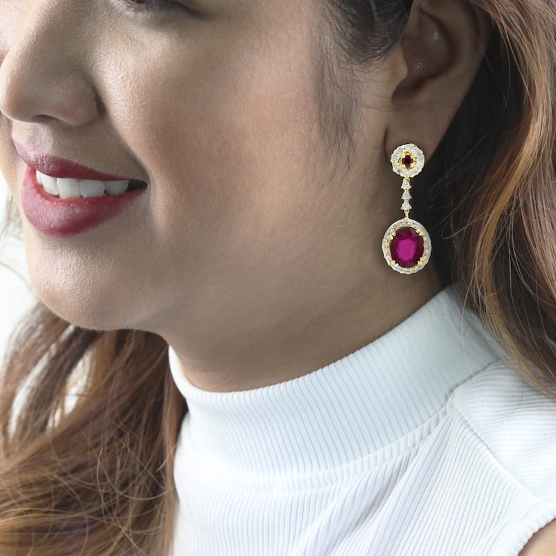 Auriya 14k Gold 10 1/8ct Ruby and 1 5/8ct TDW Diamond Earrings