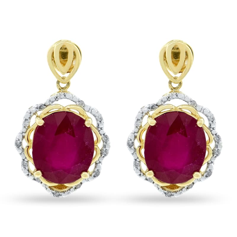 Auriya 14k Gold 16 3/4ct Ruby and 1/5ct TDW Diamond Earrings - Red