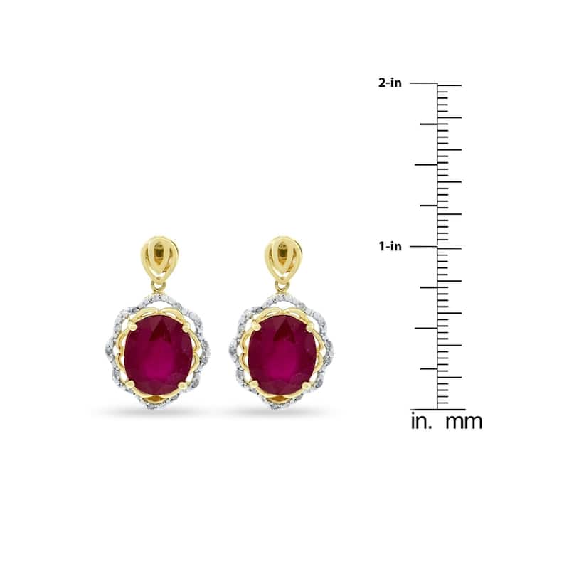 Auriya 14k Gold 16 3/4ct Ruby and 1/5ct TDW Diamond Earrings - Red