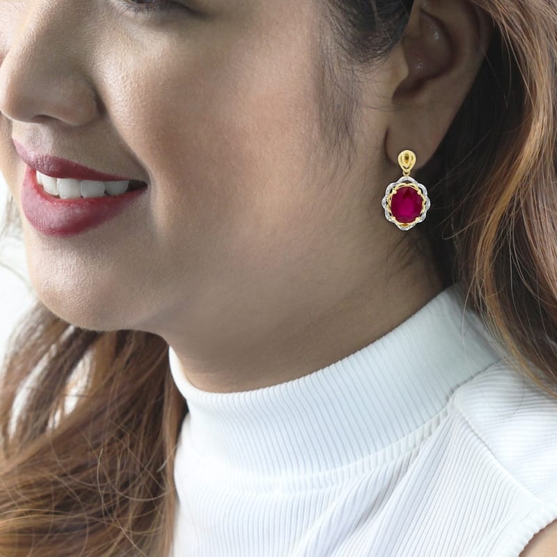 Auriya 14k Gold 16 3/4ct Ruby and 1/5ct TDW Diamond Earrings - Red