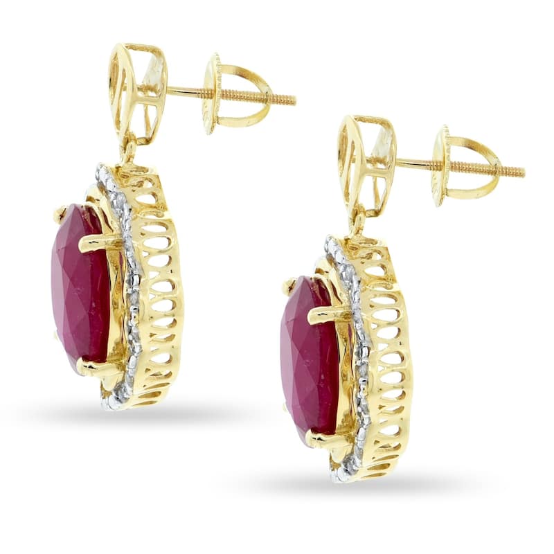 Auriya 14k Gold 16 3/4ct Ruby and 1/5ct TDW Diamond Earrings - Red