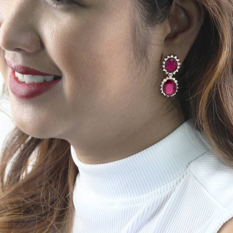 Auriya 14k Gold 22 3/4ct Ruby and 1 1/4ct TDW Diamond Earrings - Red