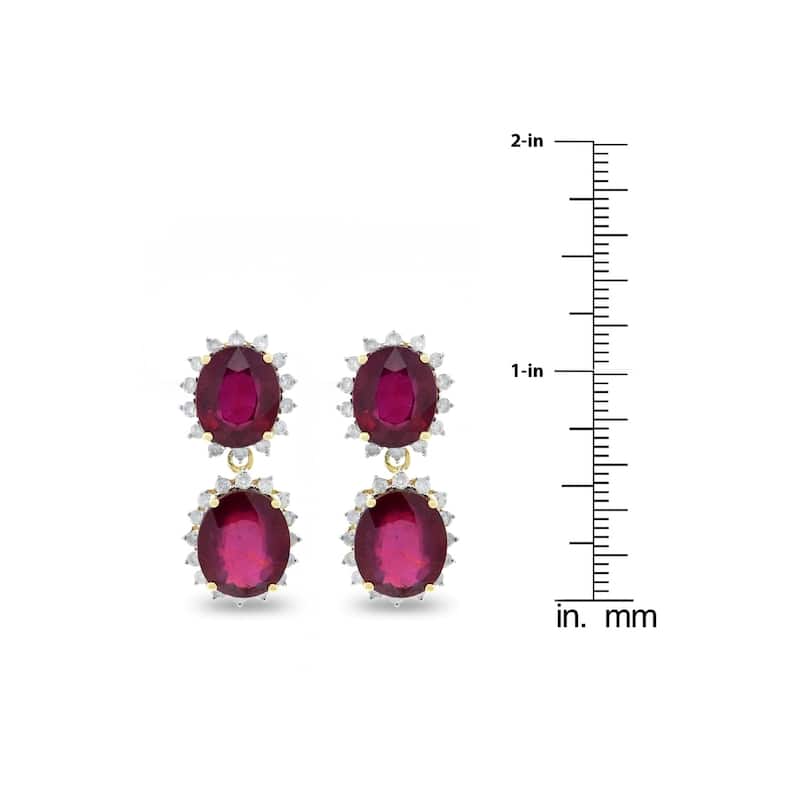 Auriya 14k Gold 22 3/4ct Ruby and 1 1/4ct TDW Diamond Earrings - Red
