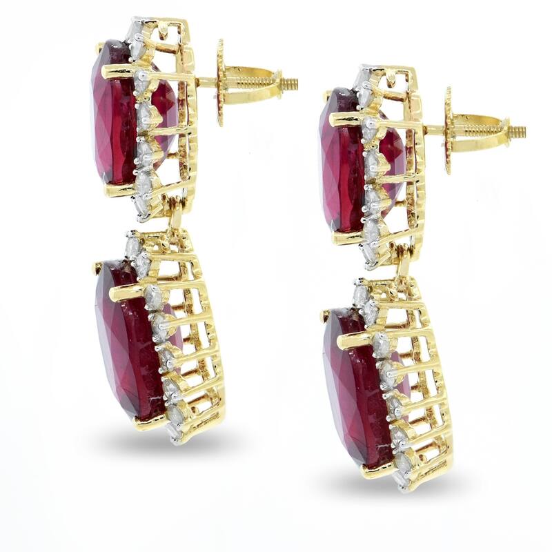 Auriya 14k Gold 22 3/4ct Ruby and 1 1/4ct TDW Diamond Earrings - Red