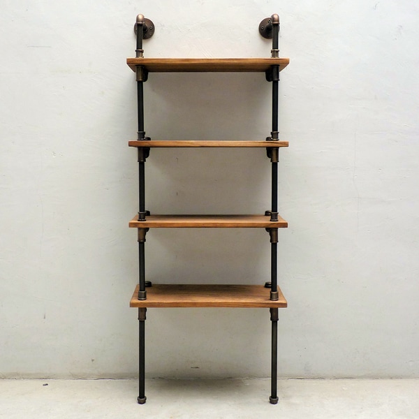 Sacramento Industrial Metal with Reclaimed Wood Finish 67-inch Tall Wall Mounted 4-shelf Open Etager