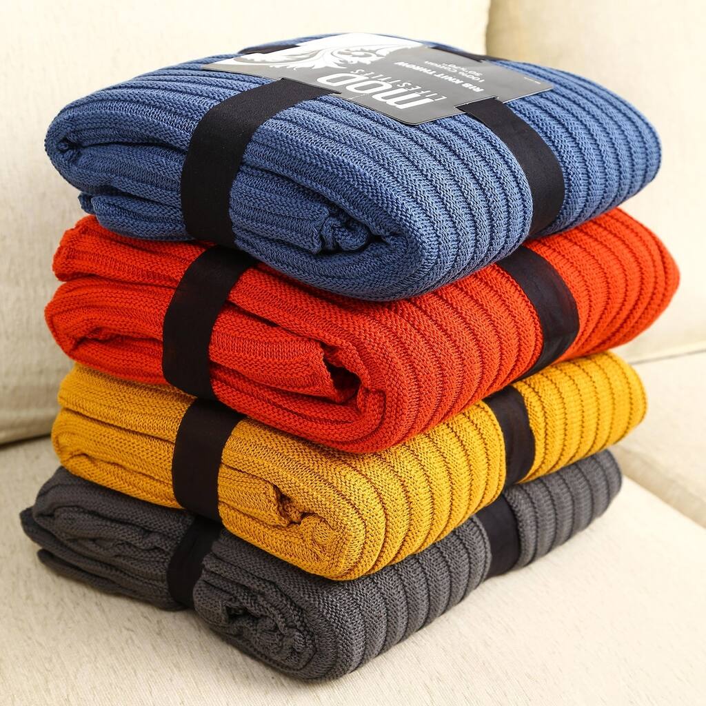 Luxurious fine Cotton Oversized Rib Knit Throw