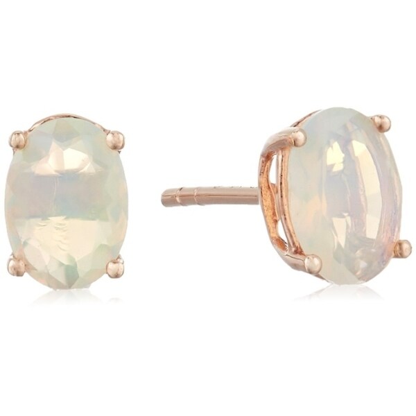 Pinctore 10k Rose Gold Ethiopian Opal Oval Stud Earrings Pinctore 10k Rose Gold Ethiopian Opal Oval Stud Earrings Cream