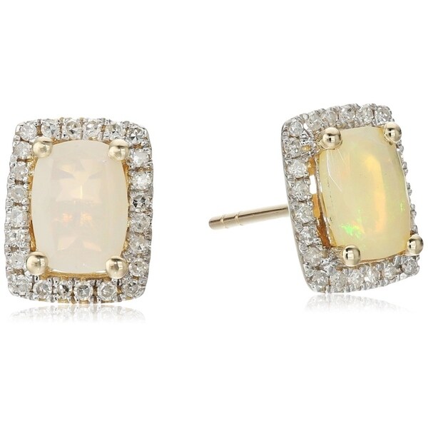 Pinctore 10k Yellow Gold Ethiopian Opal Diamond Princess Diana Pinctore 10k Yellow Gold Ethiopian Opal Diamond Princess Diana Stud Earrings Cream