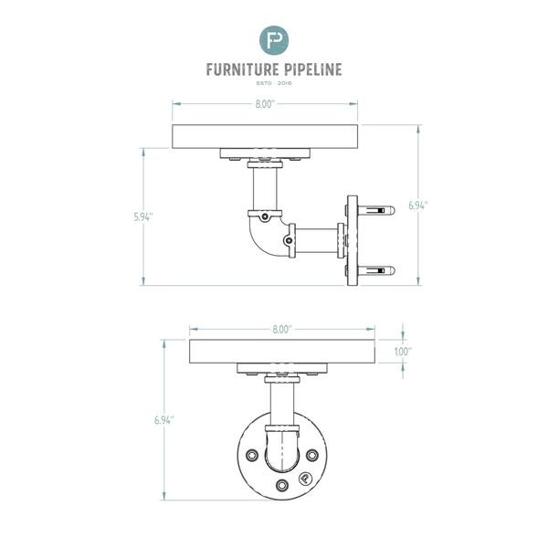 Furniture Pipeline Ames Farmhouse Industrial Decorative Wall Shelf