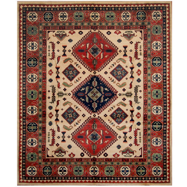Handmade Herat Oriental Afghan Tribal Kazak Wool Rug (Afghanistan) - 8'5 x 9'10