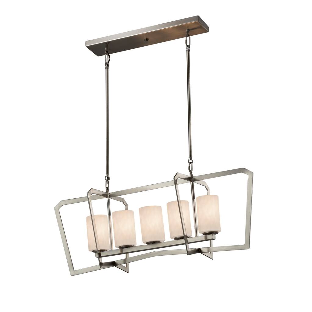 Justice Design Clouds Aria 5-light Brushed Nickel Chandelier, Clouds Cylinder - Flat Rim Shade - Silver