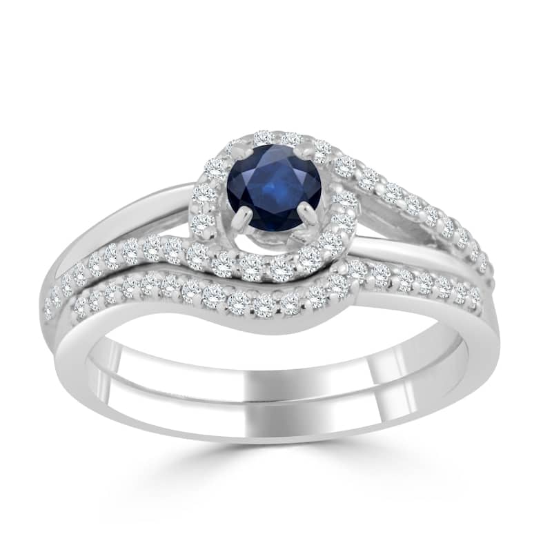 Auriya 1/5ct Round Blue Sapphire and 1/3ctw Diamond Engagement Ring Set 14k Gold