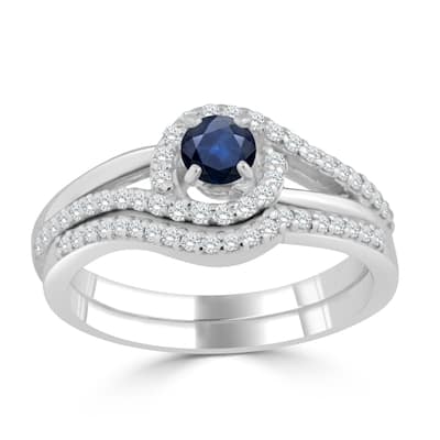 Auriya 1/5ct Round Blue Sapphire and 1/3ctw Diamond Engagement Ring Set 14k Gold