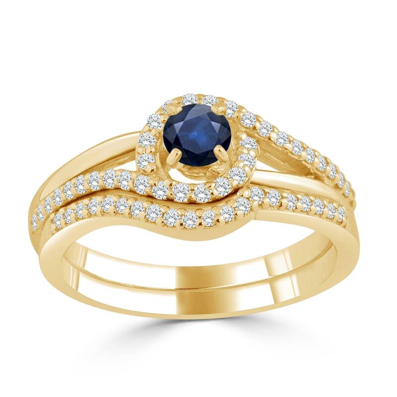 Auriya 1/5ct Round Blue Sapphire and 1/3ctw Diamond Engagement Ring Set 14k Gold