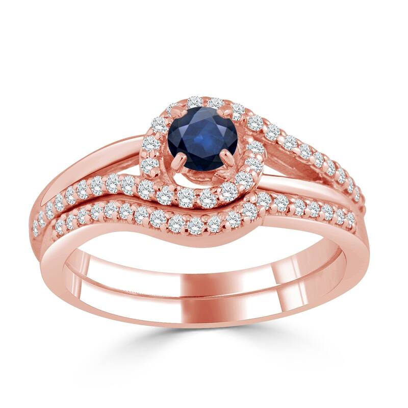Auriya 1/5ct Round Blue Sapphire and 1/3ctw Diamond Engagement Ring Set 14k Gold