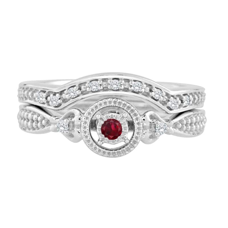 Auriya Round 1/8ct Red Ruby and 1/8cttw Diamond Halo Engagement Ring Set 14k Gold