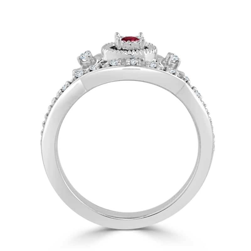 Auriya Round 1/8ct Red Ruby and 1/8cttw Diamond Halo Engagement Ring Set 14k Gold