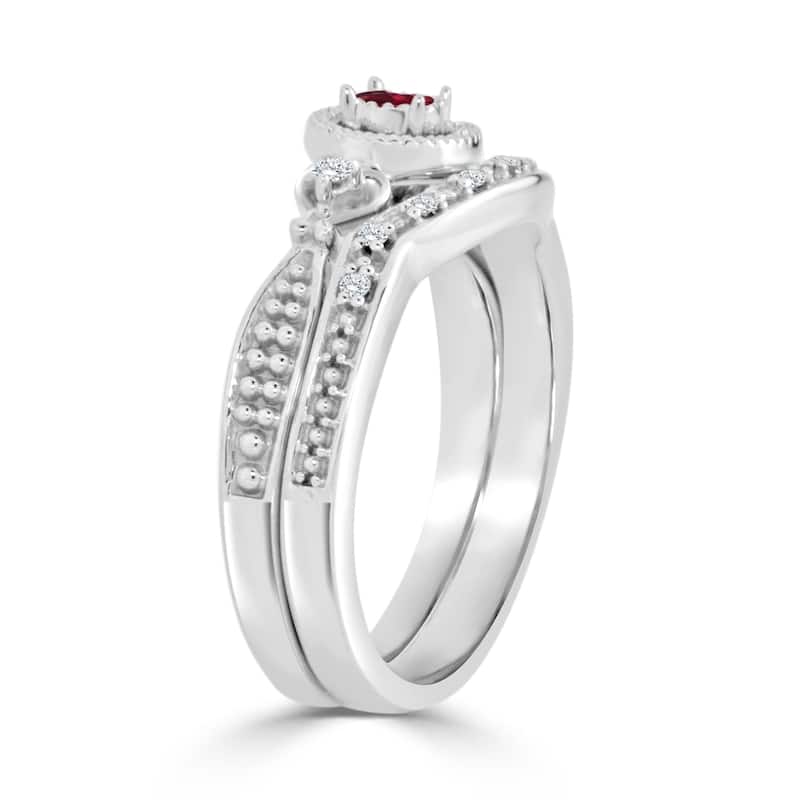 Auriya Round 1/8ct Red Ruby and 1/8cttw Diamond Halo Engagement Ring Set 14k Gold