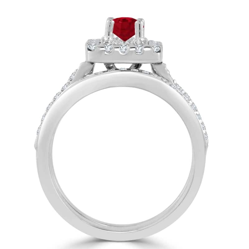 Auriya Round 2/5ct Red Ruby and 5/8cttw Diamond Halo Engagement Ring Set 14k Gold