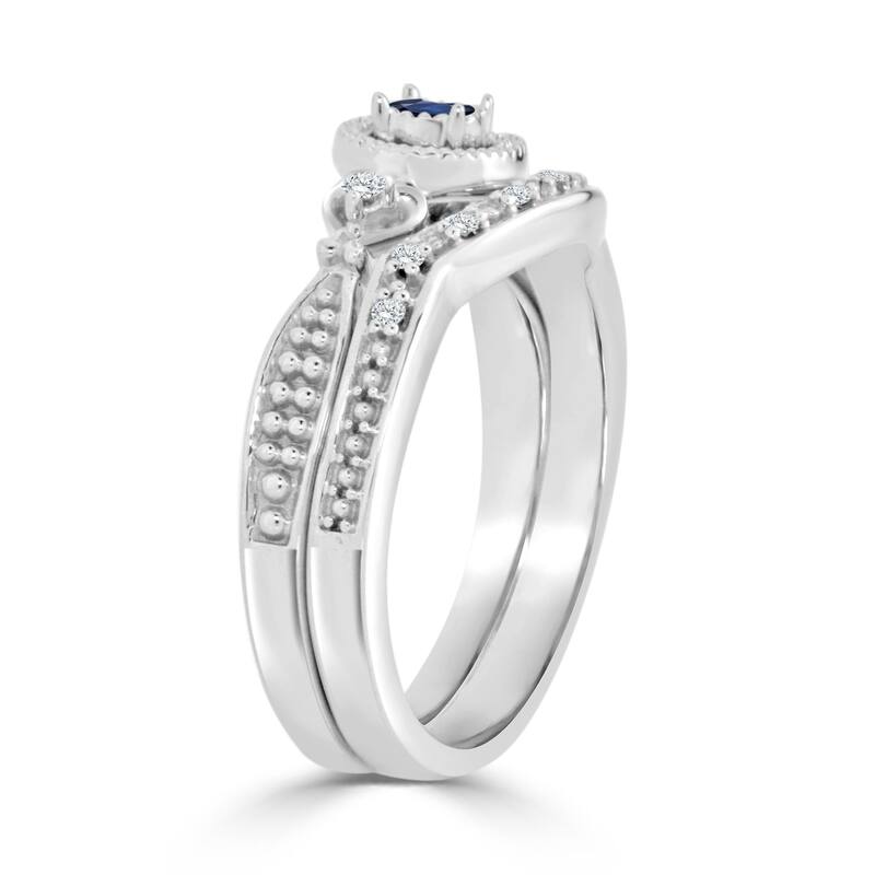 Auriya 1/8ct Round Blue Sapphire and 1/8ctw Diamond Engagement Ring Set 14k Gold