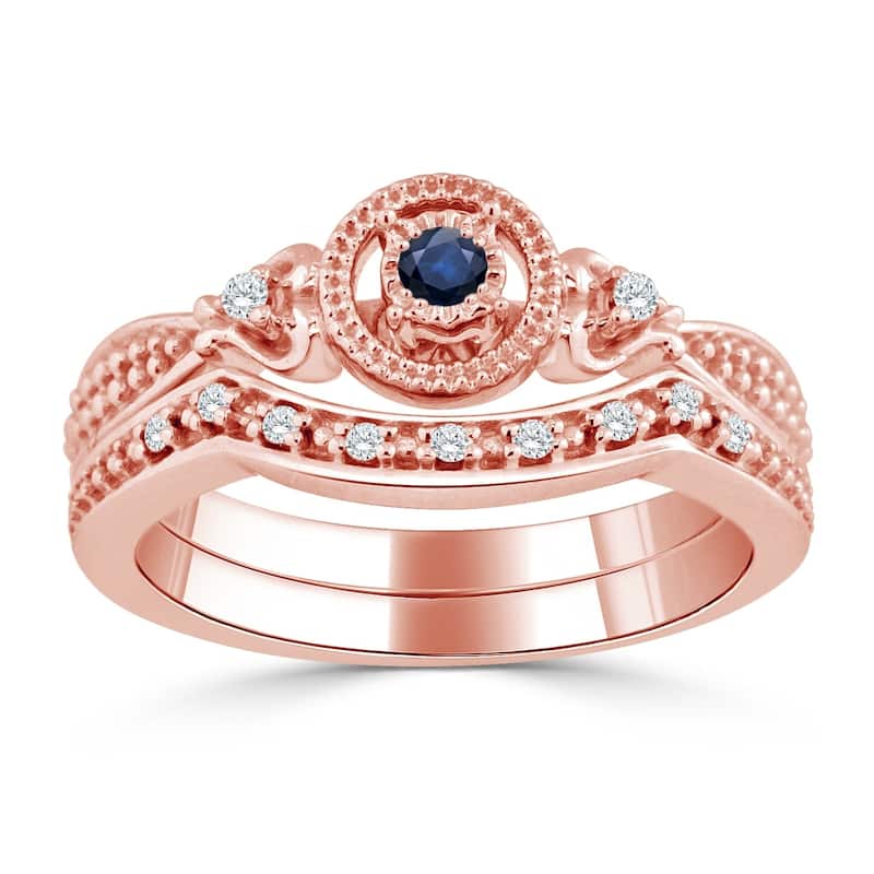 Auriya 1/8ct Round Blue Sapphire and 1/8ctw Diamond Engagement Ring Set 14k Gold