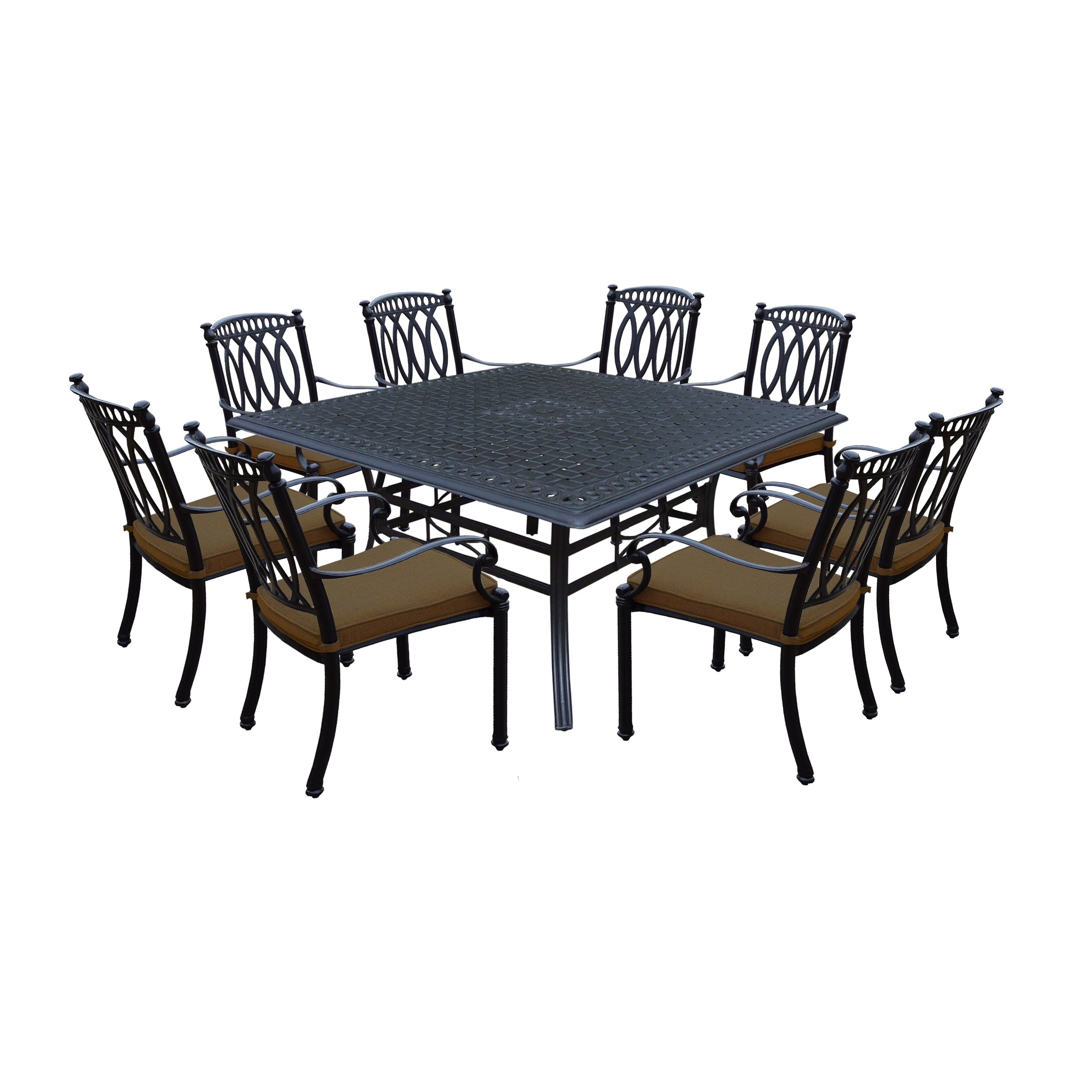 Cast Aluminum 9 Piece Dining Set with 60inch Square Table and 8