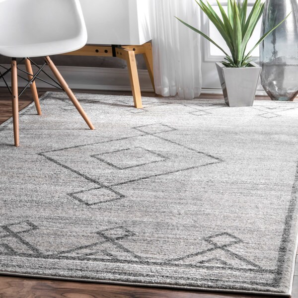 nuLOOM Grey Traditional Vintage Tribal Diamond Solid Medallion Area Rug