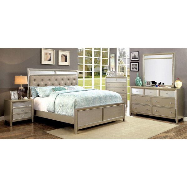 Furniture Of America Merria Contemporary Glam 4 Piece Silver Furniture Of America Merria Contemporary Glam 4 Piece Silver Bedroom Set