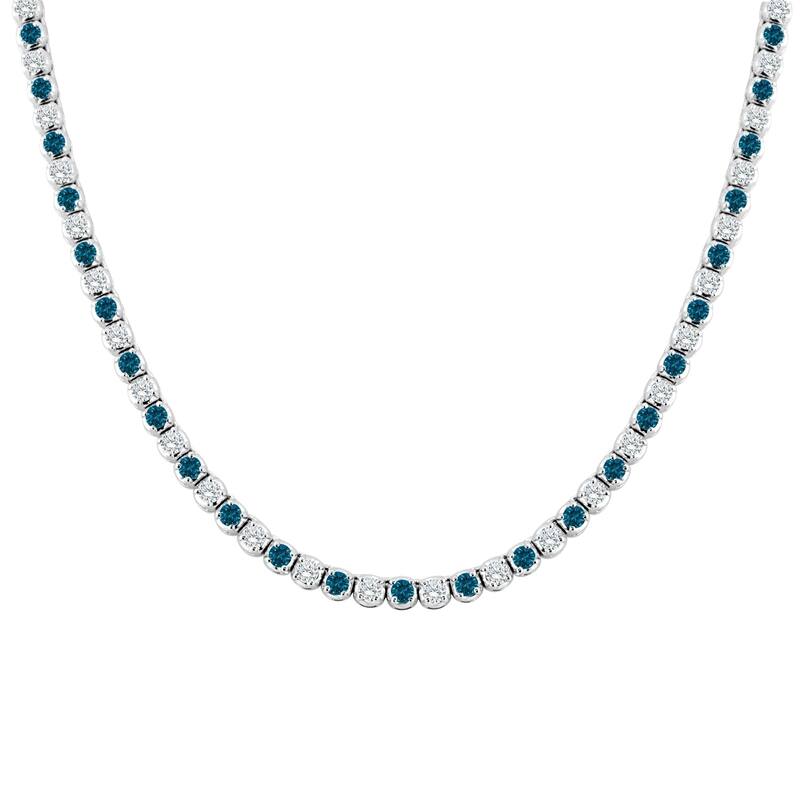 Auriya 14k Gold 9ct TDW Round Blue and White Diamond Tennis Necklace (H-I, SI1-SI2)