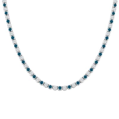 Auriya 14k Gold 9ct TDW Round Blue and White Diamond Tennis Necklace (H-I, SI1-SI2)