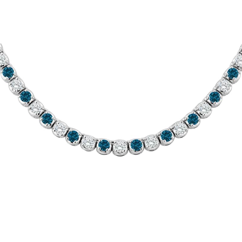 Auriya 14k Gold 9ct TDW Round Blue and White Diamond Tennis Necklace (H-I, SI1-SI2)
