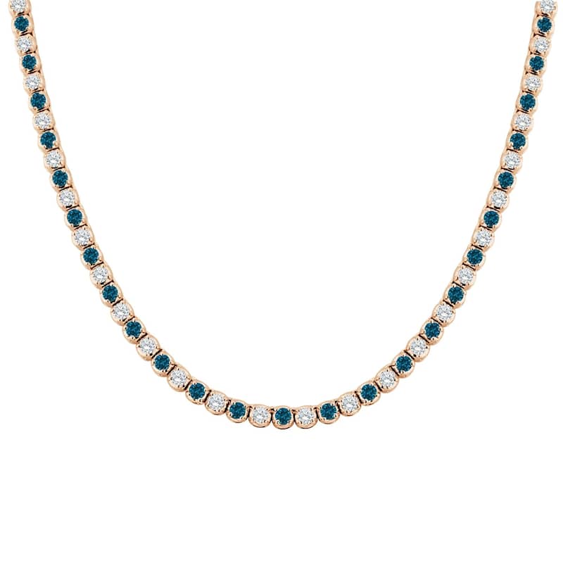 Auriya 14k Gold 9ct TDW Round Blue and White Diamond Tennis Necklace (H-I, SI1-SI2)