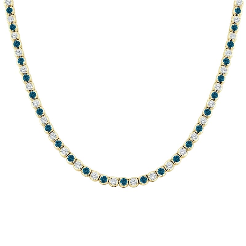 Auriya 14k Gold 9ct TDW Round Blue and White Diamond Tennis Necklace (H-I, SI1-SI2)