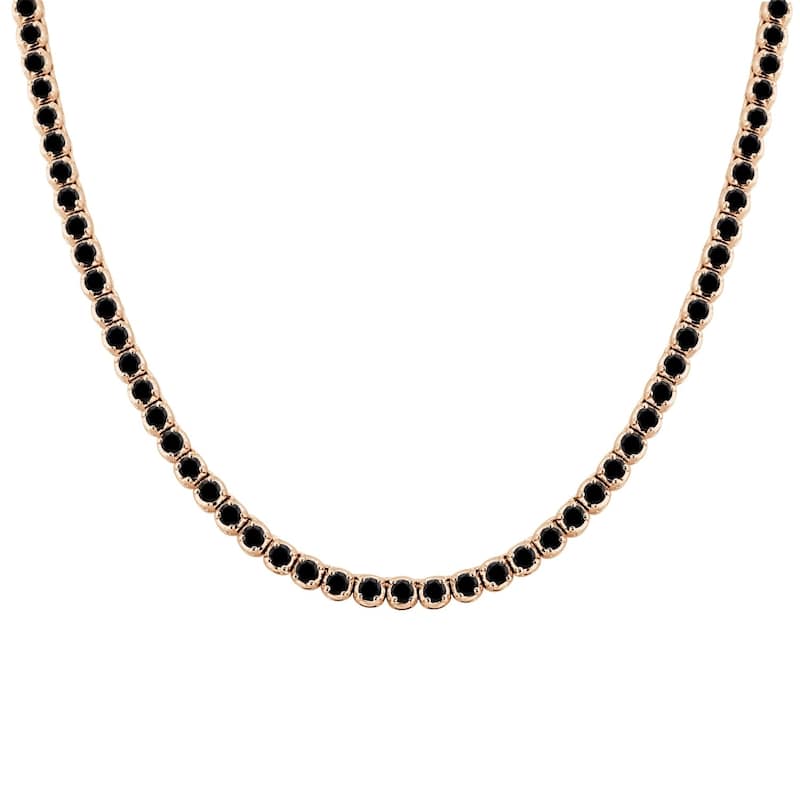 Auriya 9 carat TW Black Diamond Tennis Necklace 14k Gold - 16-inch (I1-I2) - Rose