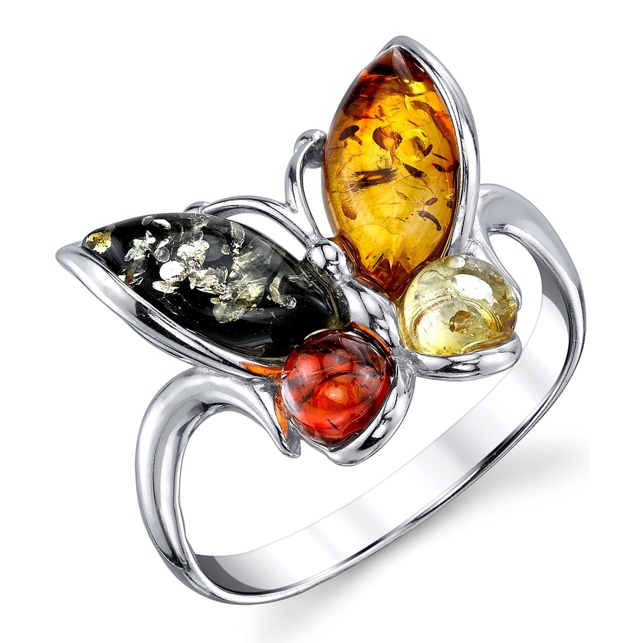 HONEY BALTIC AMBER STERLING SILVER TWIST DESIGN RING