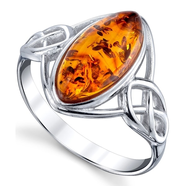 Sterling Silver Amber Marquise Shape Stone Ring