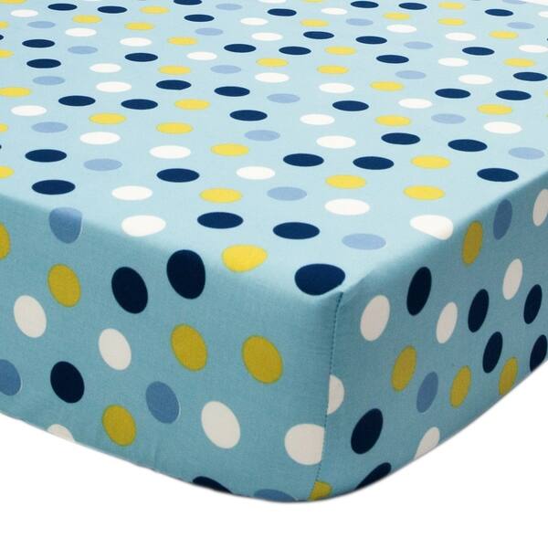 slide 1 of 1, Space Bot Blue Polka Dot Fitted Sheet