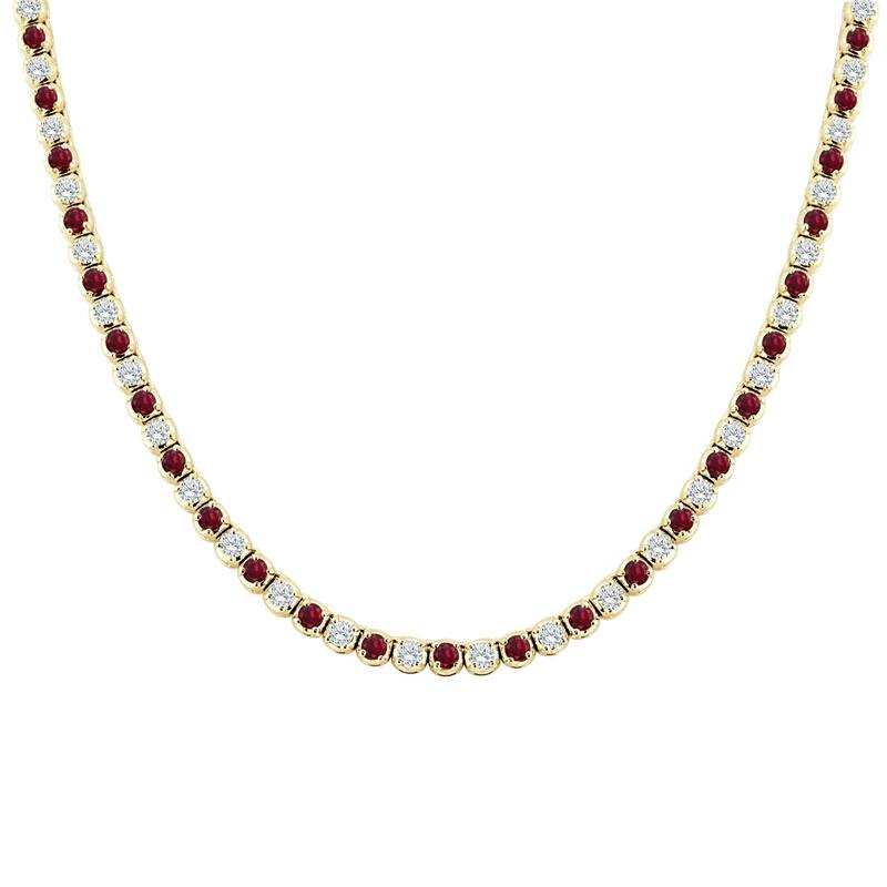 Auriya 14k Gold Ruby and Diamond Tennis Necklace