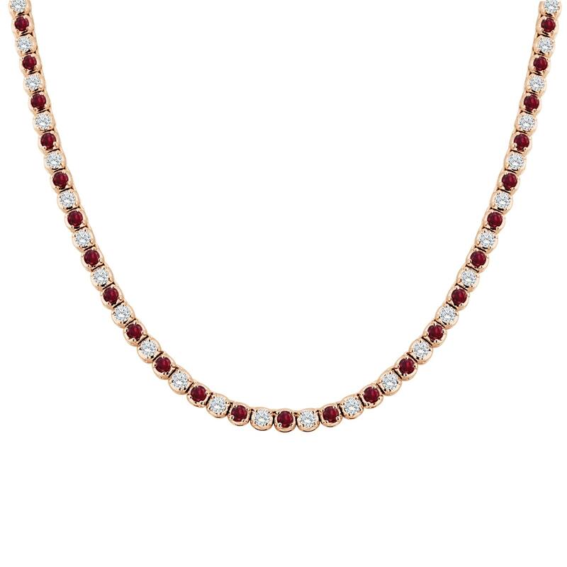 Auriya 14k Gold Ruby and Diamond Tennis Necklace