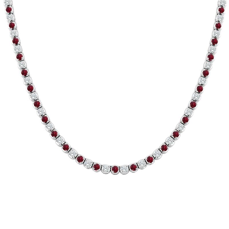 Auriya 14k Gold Ruby and Diamond Tennis Necklace