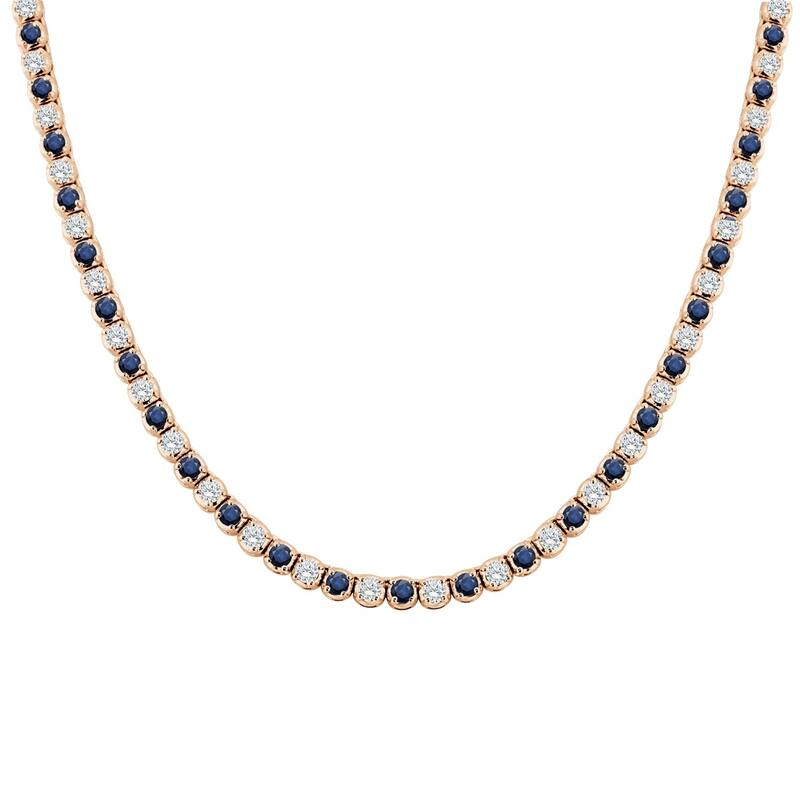 Auriya 14K Gold Blue Sapphire and Diamond Tennis Necklace