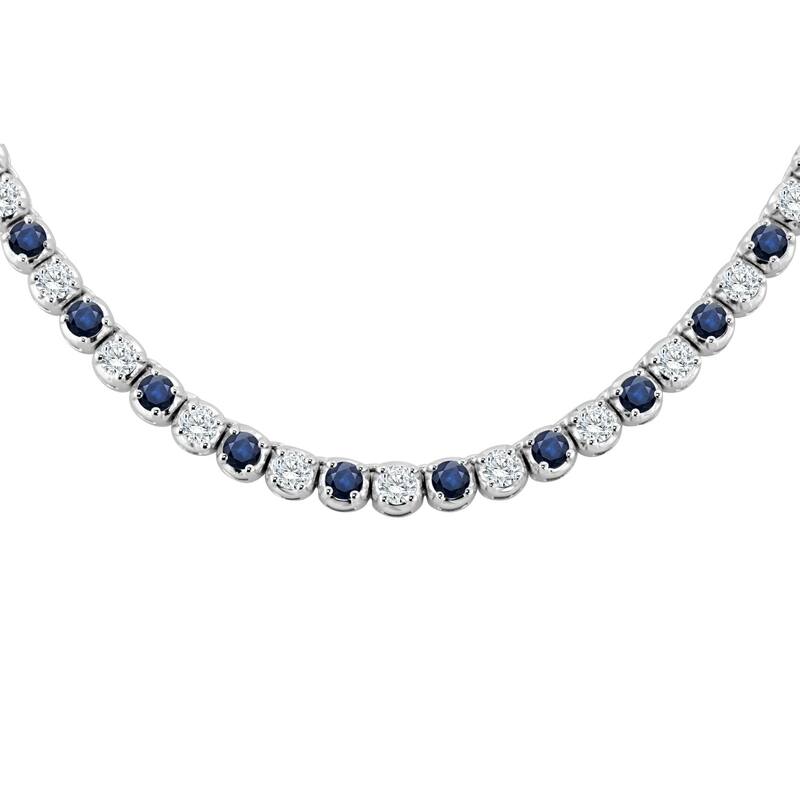 Auriya 14K Gold Blue Sapphire and Diamond Tennis Necklace