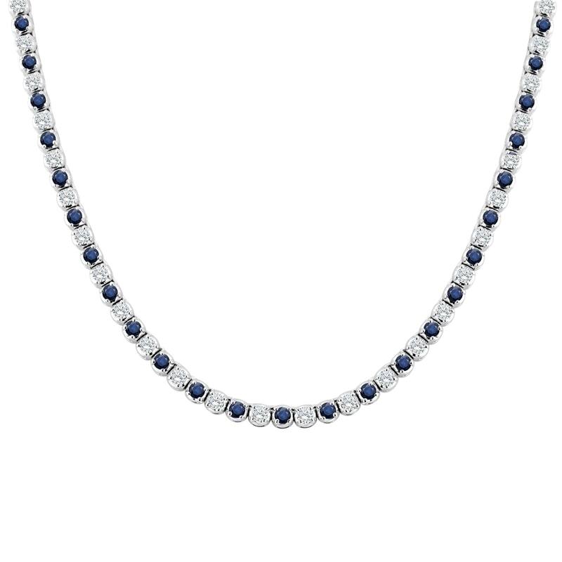 Auriya 14K Gold Blue Sapphire and Diamond Tennis Necklace