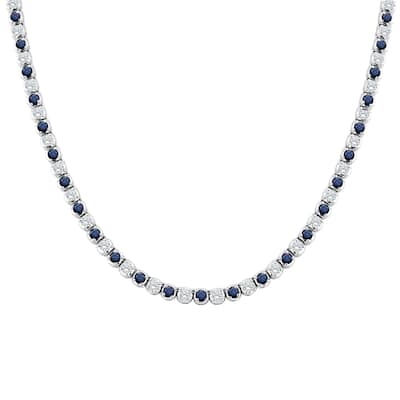 Auriya 14K Gold Blue Sapphire and Diamond Tennis Necklace