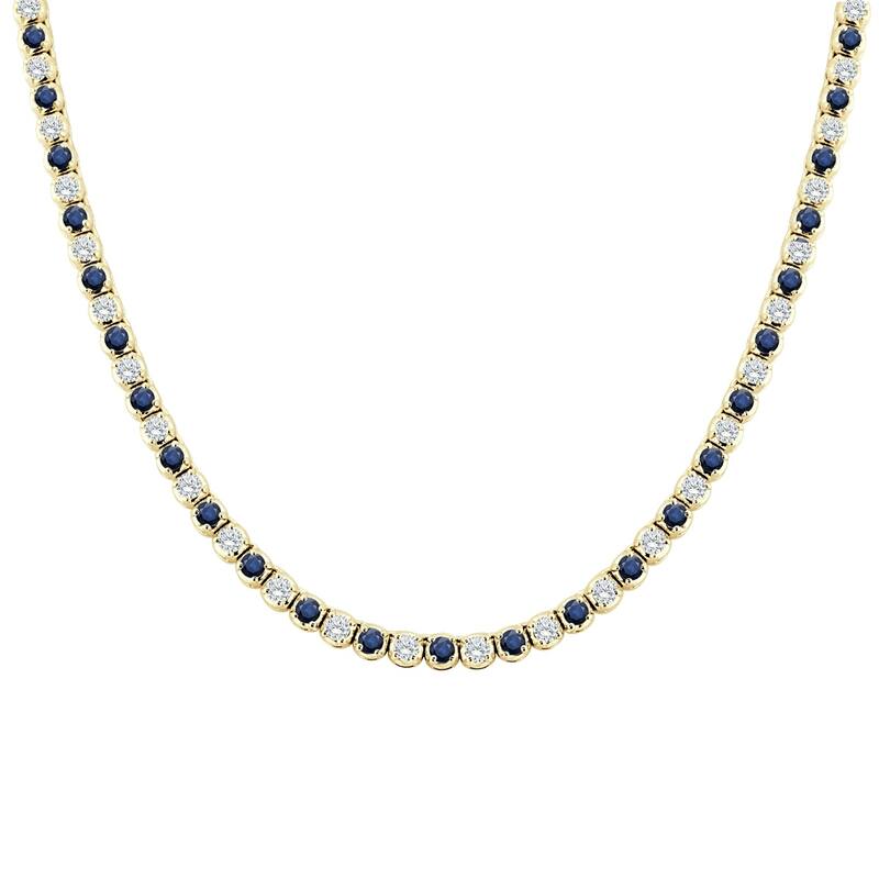 Auriya 14K Gold Blue Sapphire and Diamond Tennis Necklace